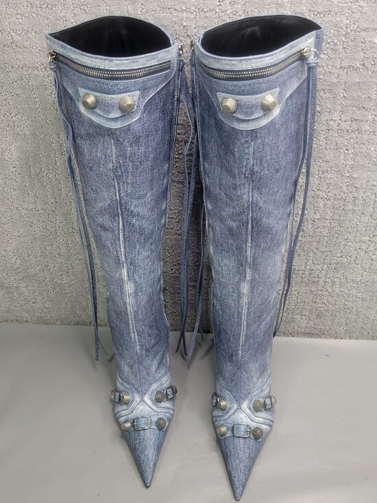 Balenciaga Shoes - Balenciaga Le Cagole Women's EU Size 41 Blue Denim Leather Stud Boots 771231